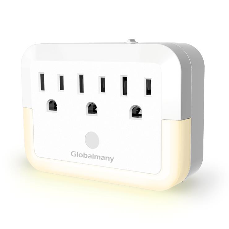 popular items white and black color wall tap smart plug night light 3 AC outlet wall light switch