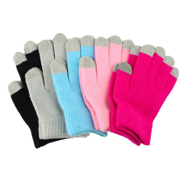 wholesale Winter warm solid customized color touch screen simple style knitted fingers mittens