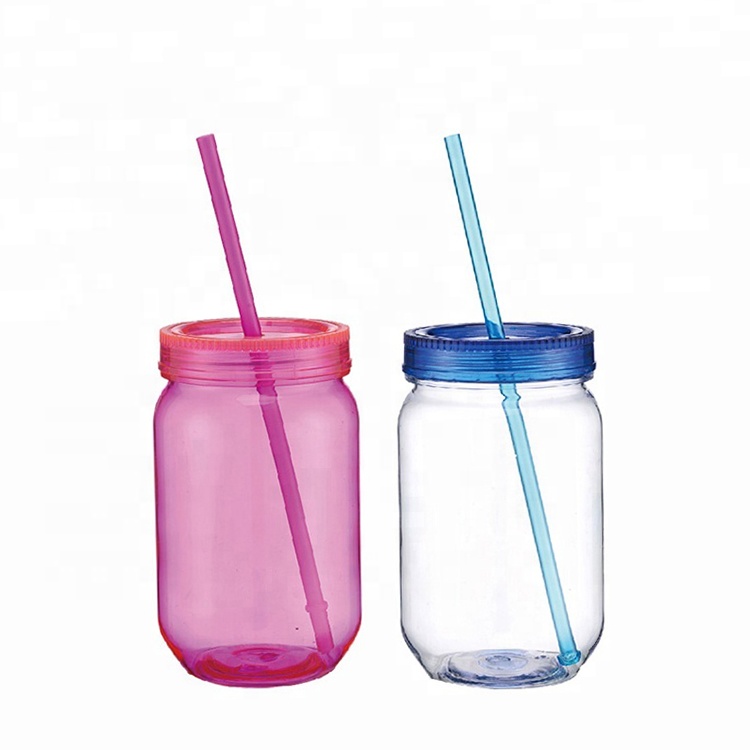 In Stock factory cold drink using 26oz single wall acrylic plastic mason jar with plastic lid