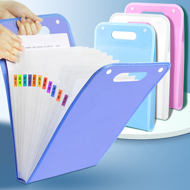 Wholesale Folders Custom Logo A4 Multifanctional Expanding PP File Folder 13 Pockets Accordion Document File Folder Bag