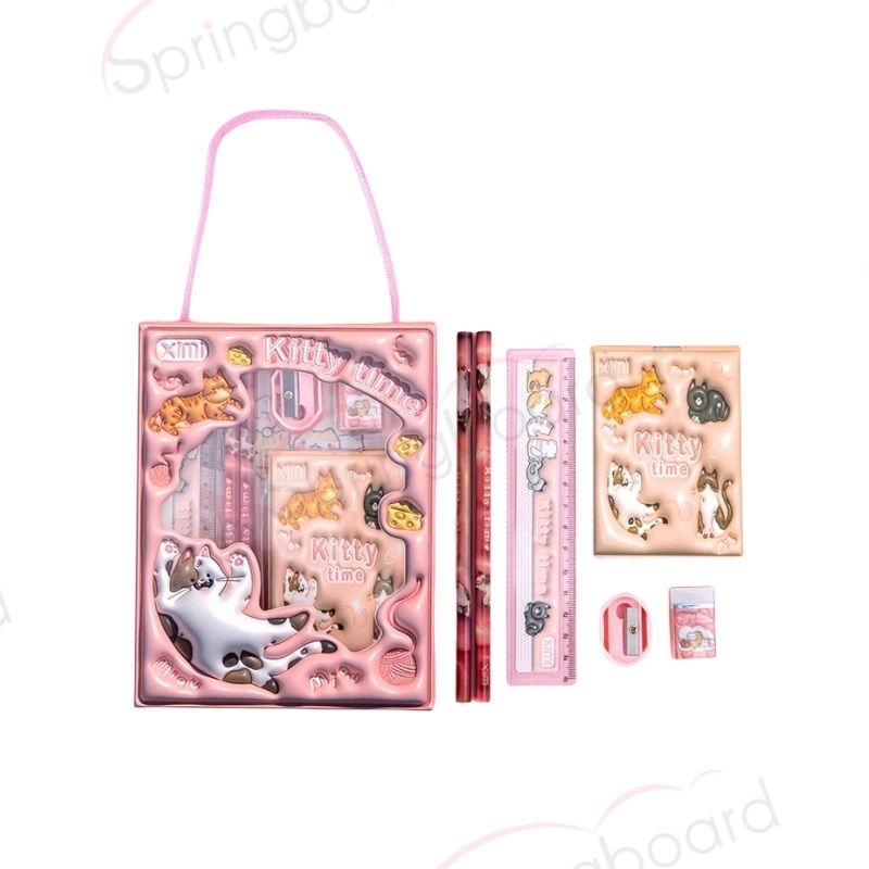Back to School Stationery Set Cute Design School Supplies School Essentials With Pens Scissors Ruler Eraser Pencil Sharpener