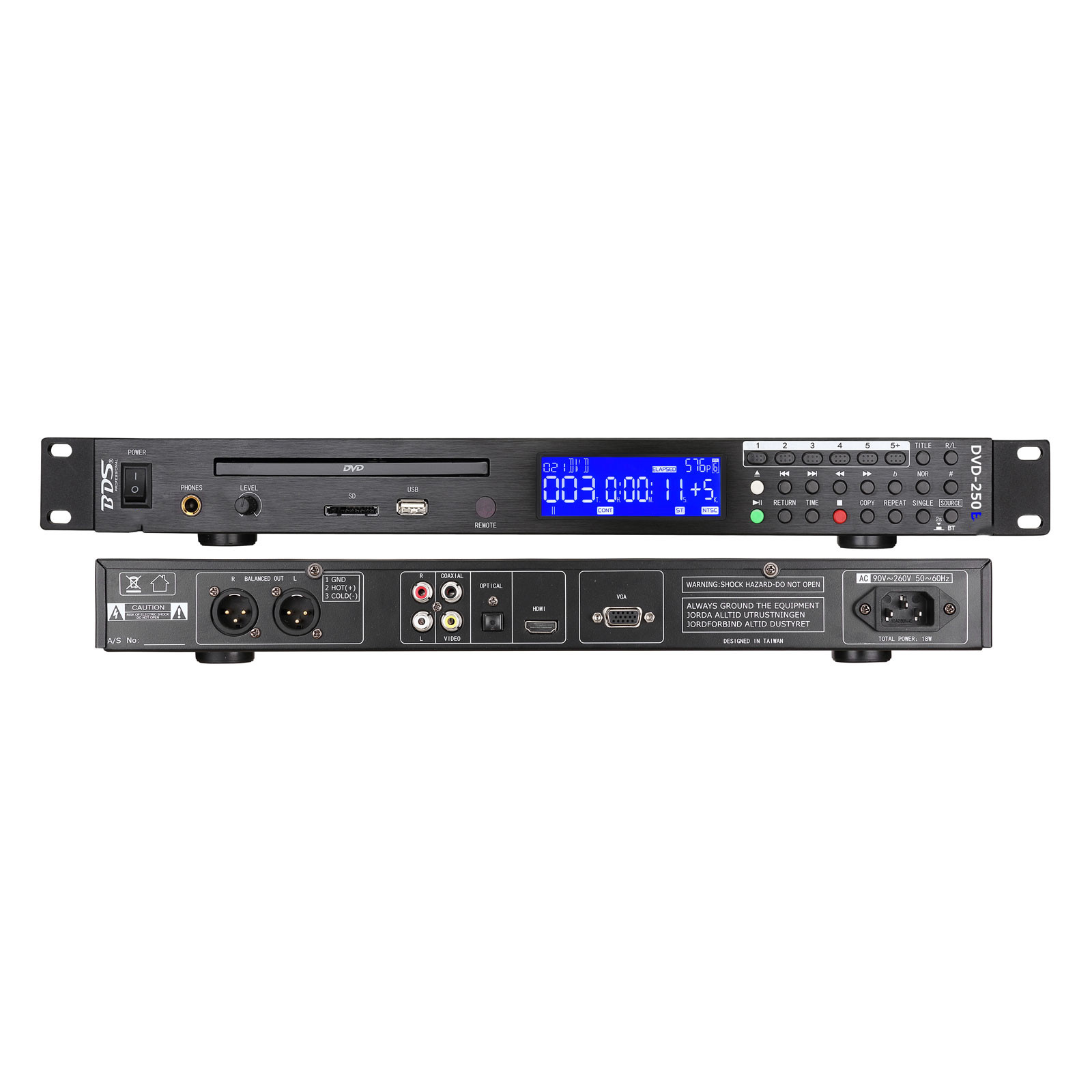 BDS VD-250BT 1U стойку USB SD плеер dvd-плеер с большой ЖК-дисплей высокой четкости вых
