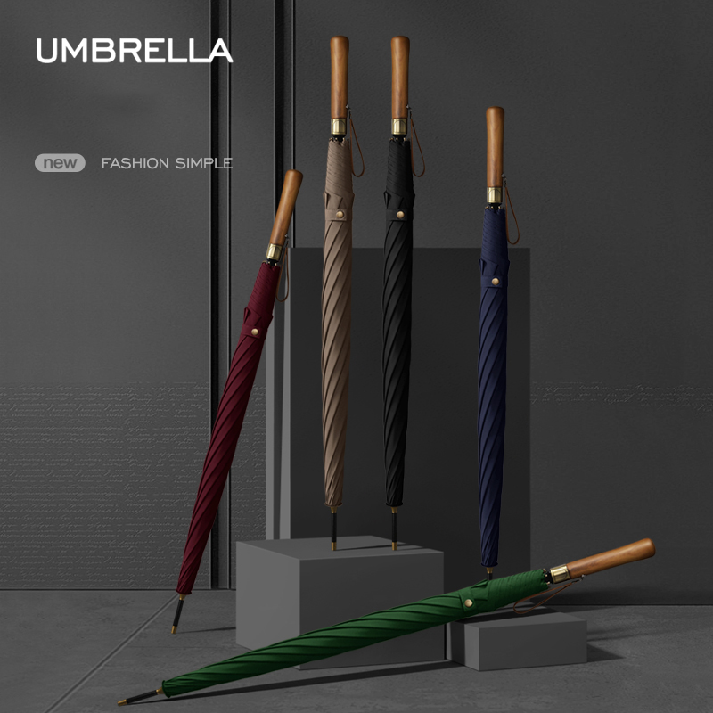 Quality Promotional Wholesale Luxury 27 Inch Auto Open Big Cheap WindProof Sunshade Black Golf Umbrella with wooden handle
