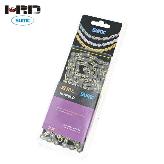 S10L Cheap High Quality Gray Gold Bicycle Chains Half Hollow 10 / 33 Speed Mountain Bike Chain 10s Large Link Road Chain