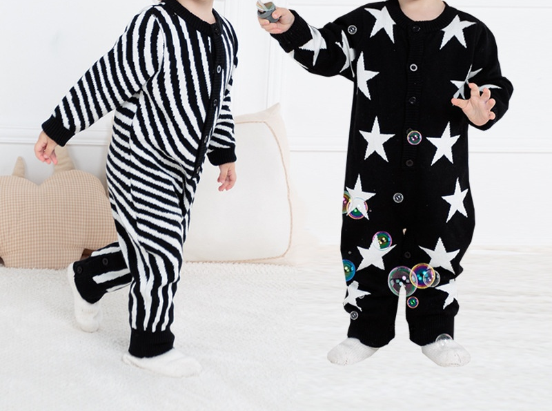 Cross-border autumn new baby clothing clouds wave wool baby climbing clothing button open cotton baby jumpsuit