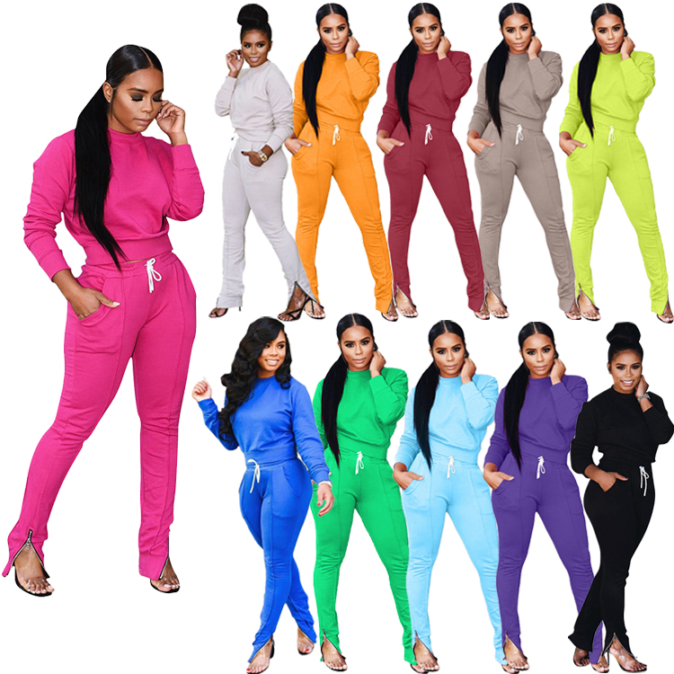 9040124 fashionable Digital positioning printing Sport long sleeves women two piece pants set