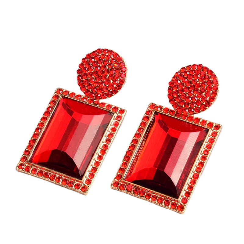 New Arrival Colorful Crystal Geometric Metal Earrings Jewelry Gift For Women High-Quality Clear Pure Stone Earring Accessories