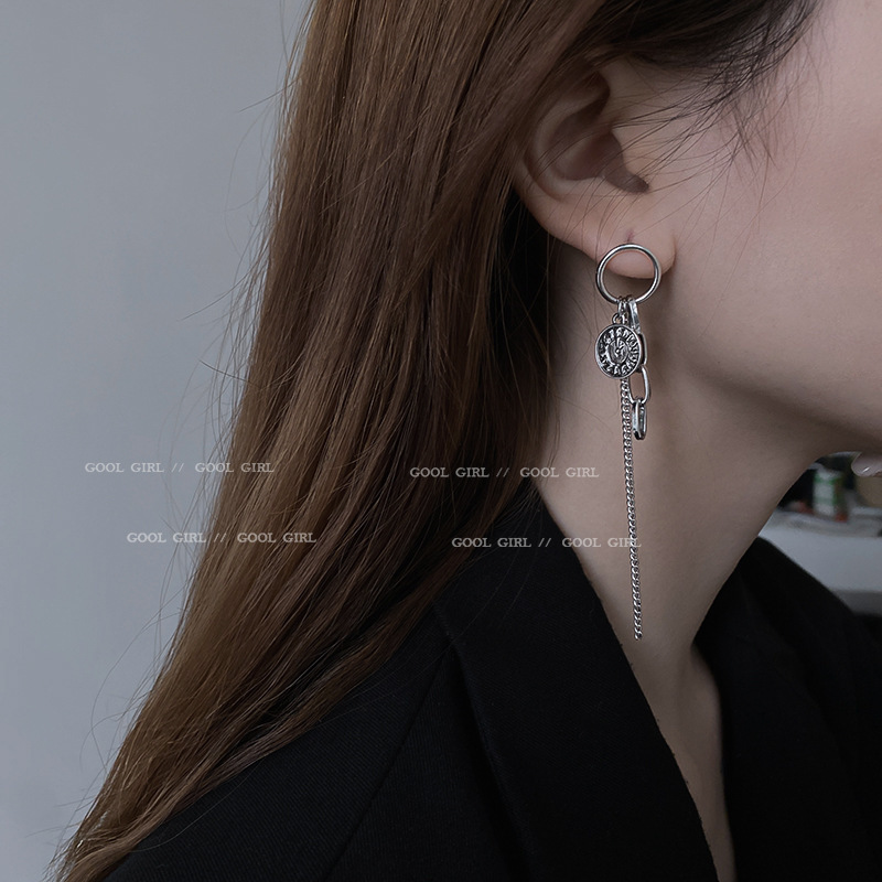 Jewelry 925 silver needle Korean simple personality fashion earrings watch round brand Tassel Earrings net red temperament Des