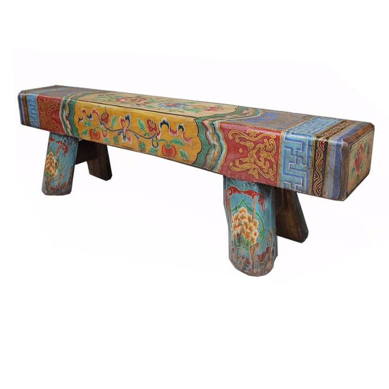 Direct factory antique thick wood hand painted bed end long bench