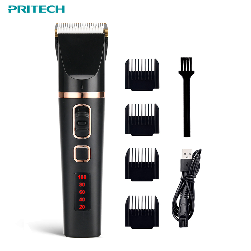 Оптовая продажа, новый дизайн, триммер для волос PRITECH, перезаряжаемый, черно-белый, с керамическим лезвием, электрическая профессиональная машинка для стрижки волос