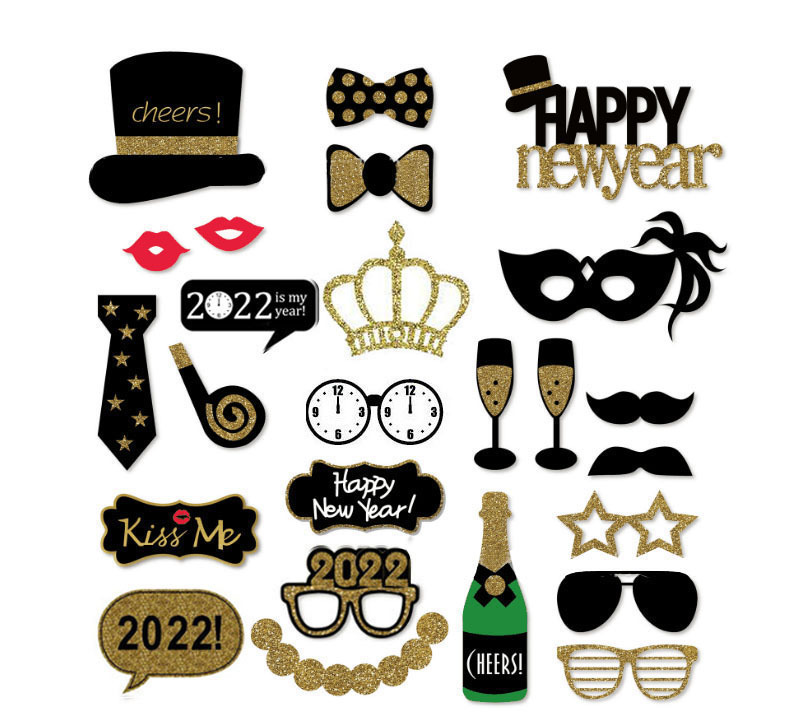 Amazon Newest New Years Photo Booth Props Party Supplies 2022 Happy New Year 2022 Props Real Glitter New Years Photo Booth Props