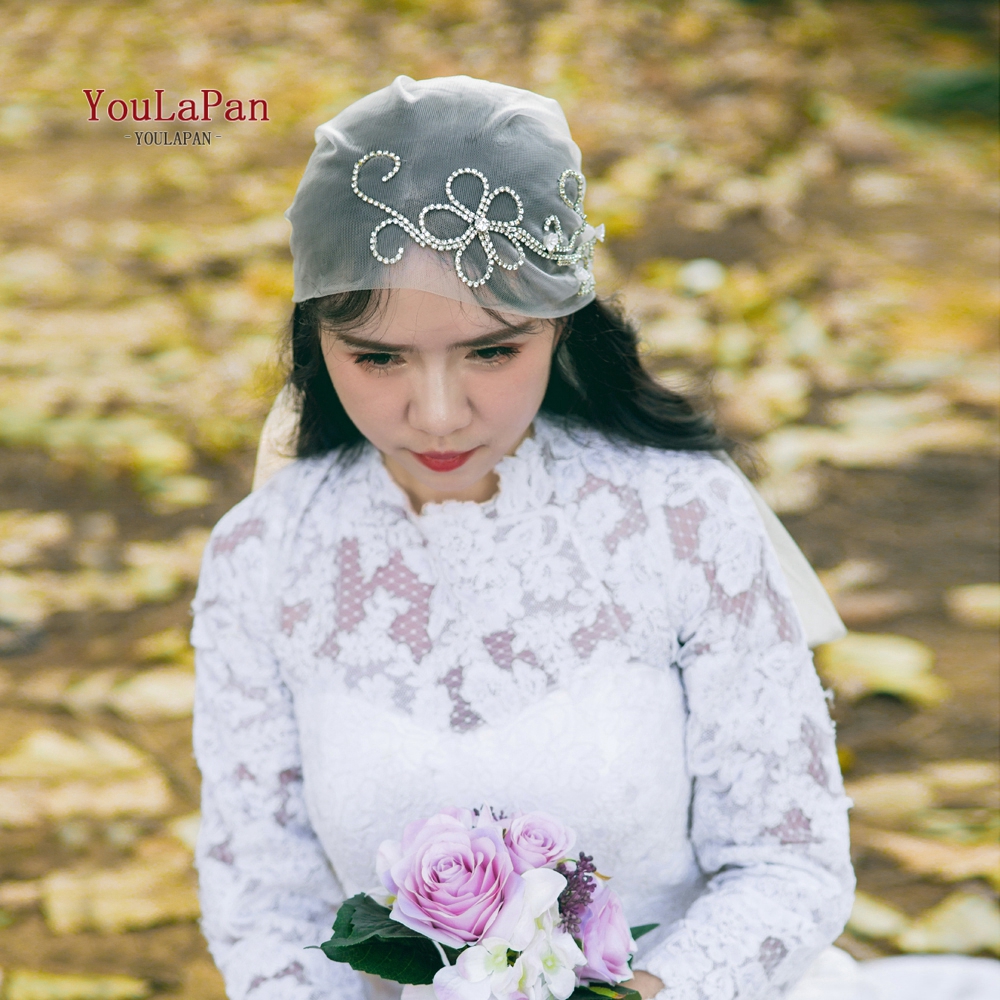 YouLaPan V44 New Arrival Double layer Handcrafted Beaded Bridal Pearl Church Veil