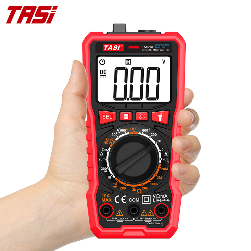 TASI TA801A мультиметр Цифровые Смарт-мультиметр Туре RMS бесконтактная проверка напряжения переменного Авто Диапазон Ом Гц диода измеритель напряжения переменного тока DC 600V 10A 1999 отсчетов