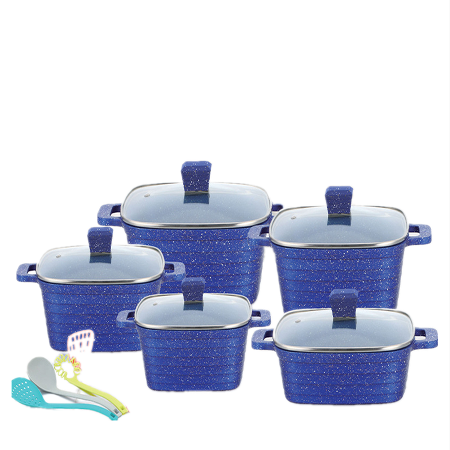 New non-stick pan set 19 pcs square aluminum soup pot combination kitchen set four colors optional