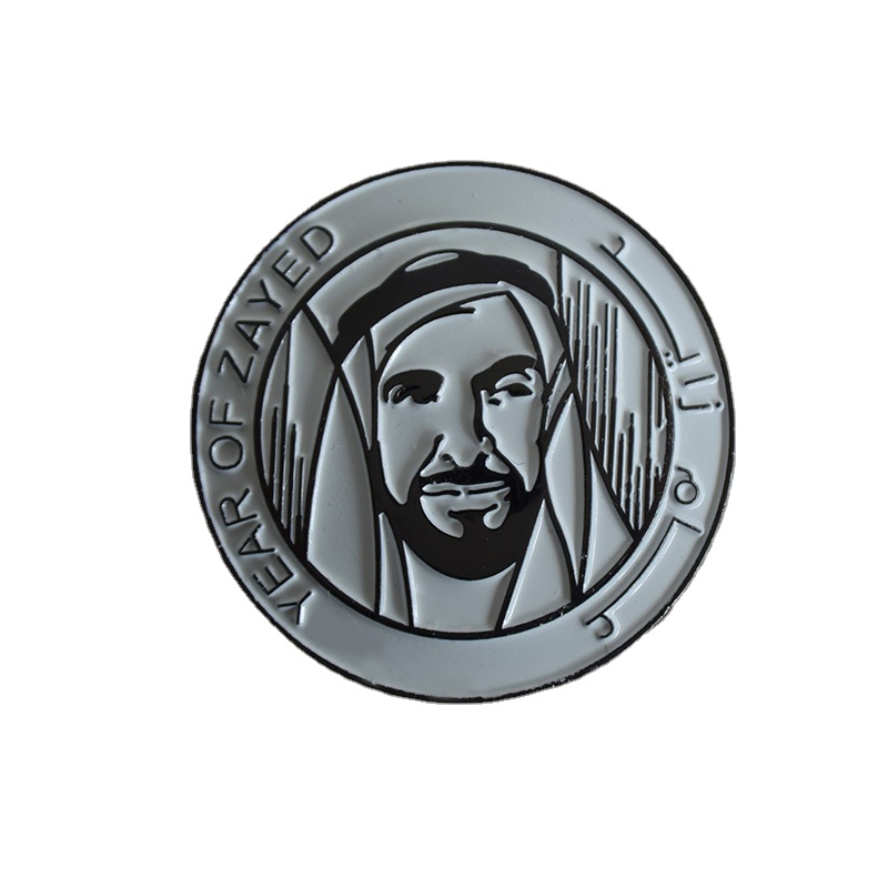 Zayed souvenir badges free mould stocked two sizes design hot sale UAE promotional Zayed metal badge