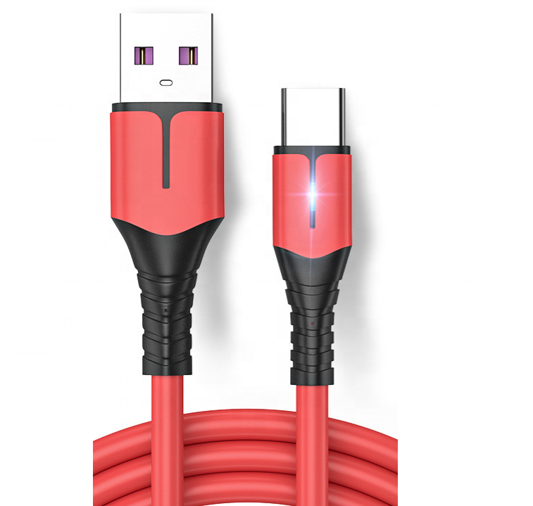 Быстрая зарядка красный мягкий ПВХ Резиновый Кабель с разъемом usb-c к C USB зарядный кабель со светодиодной подсветкой
