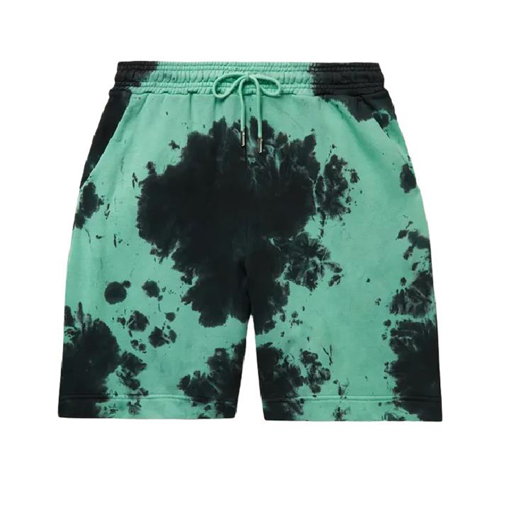 Street Wear Wide Leg Tie Dyed Organic Cotton Drawstring Shorts Branded Logo Custom Size Men's Shorts