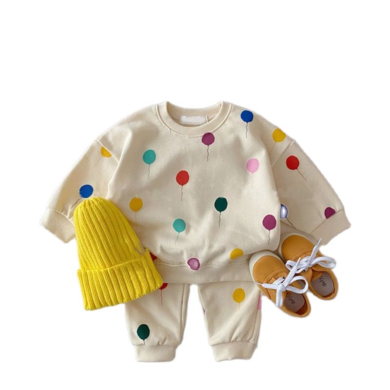 Baby Toddler Girl Children Boys Balloon Cartoon Soft T Shirt Pants Clothing Long Sets