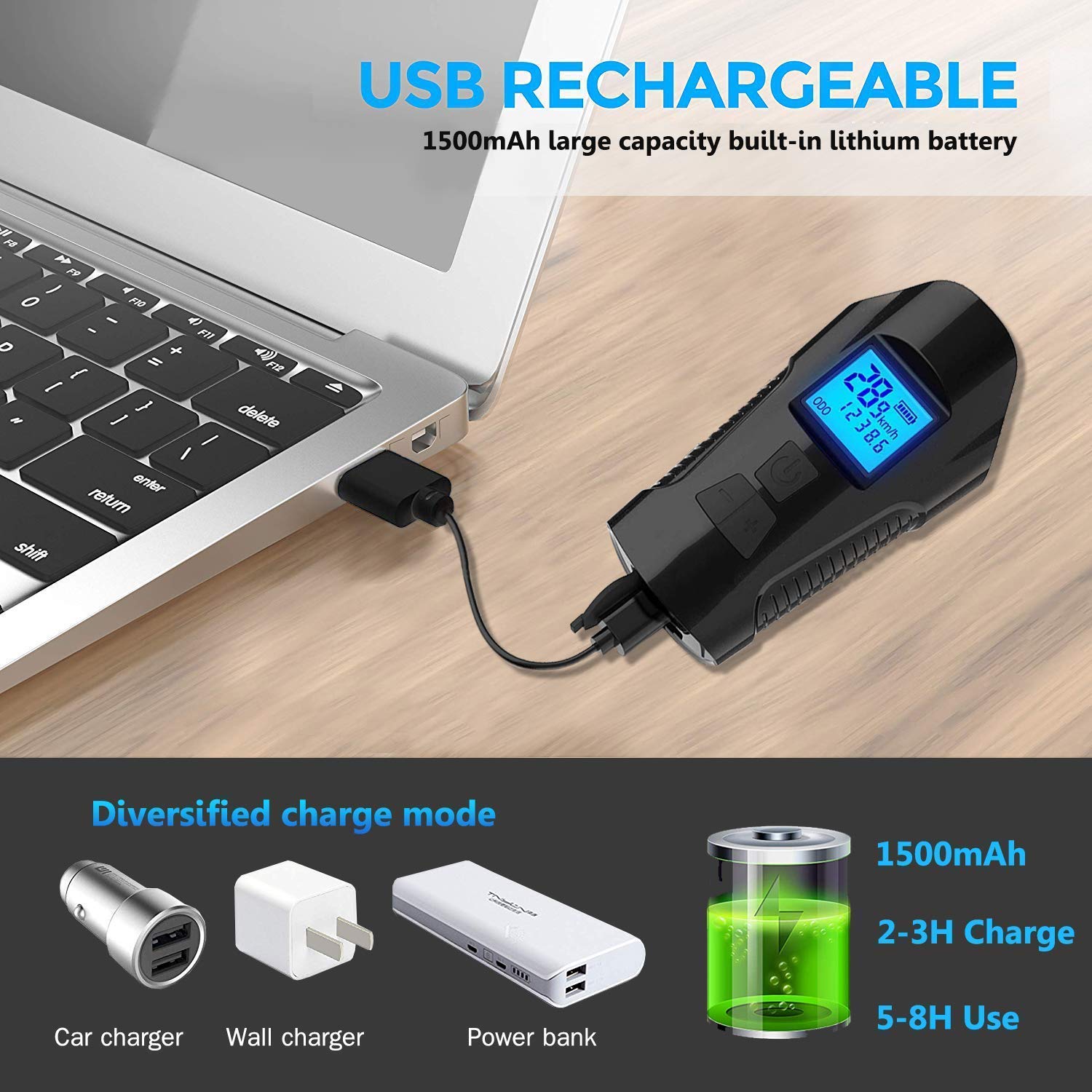 USB Bicycle Horn Light Battery Lamp & Bike Computer 6 Horn Flashlight Speed meter Bicycle Light