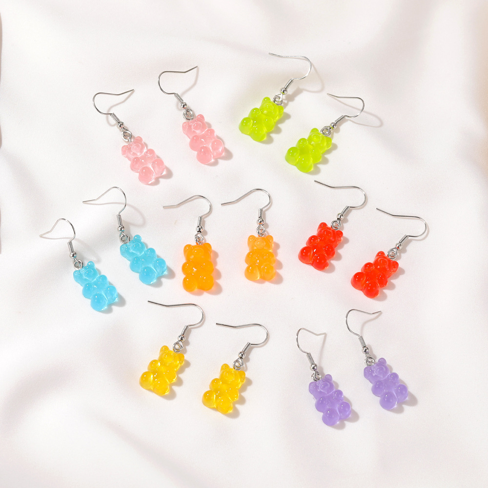 2021 Summer Cute Gummy Bear Earrings Resin Gummy Candy Color Bear Fancy Earrings Jewelry for Women