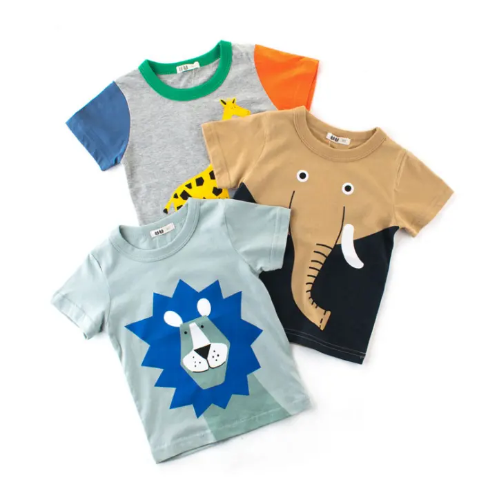 Летняя хлопковая детская футболка Leesourcing с коротким рукавом и рисунком животных