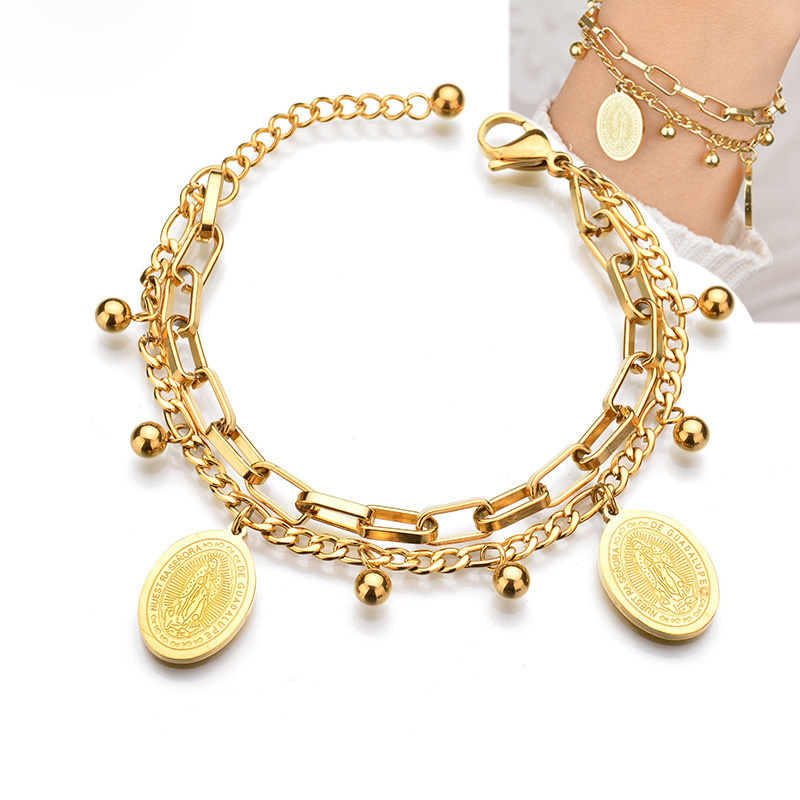 Fashion Hot Sale Mother's Day Gift Gold Plated Silver Virgin Mary Stainless Steel Bracelet