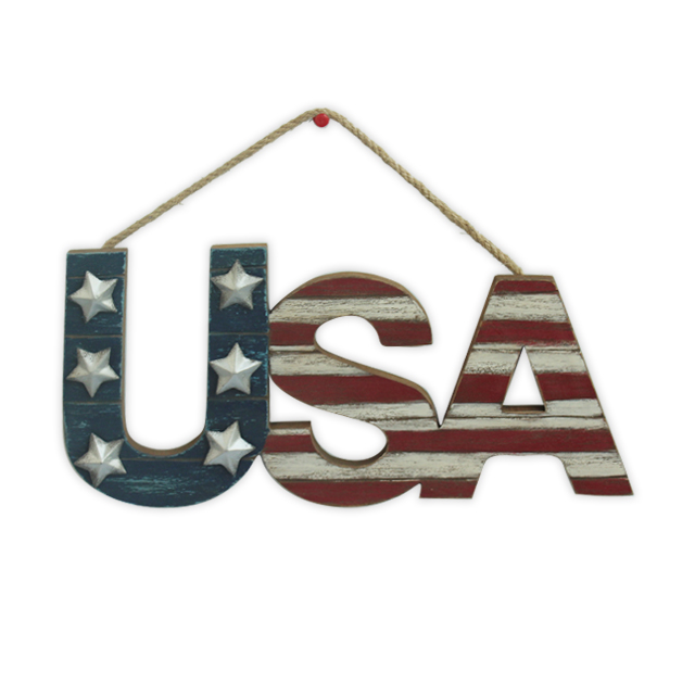 Деревенский США деревянные слова налет с наклеенными металлическими звездами с джутовой веревкой