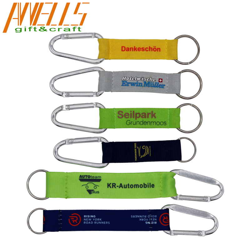 Carabiner Strip Polyester Short Strap Lanyard Keyring With Printing Logo For Promotion And Sport Events