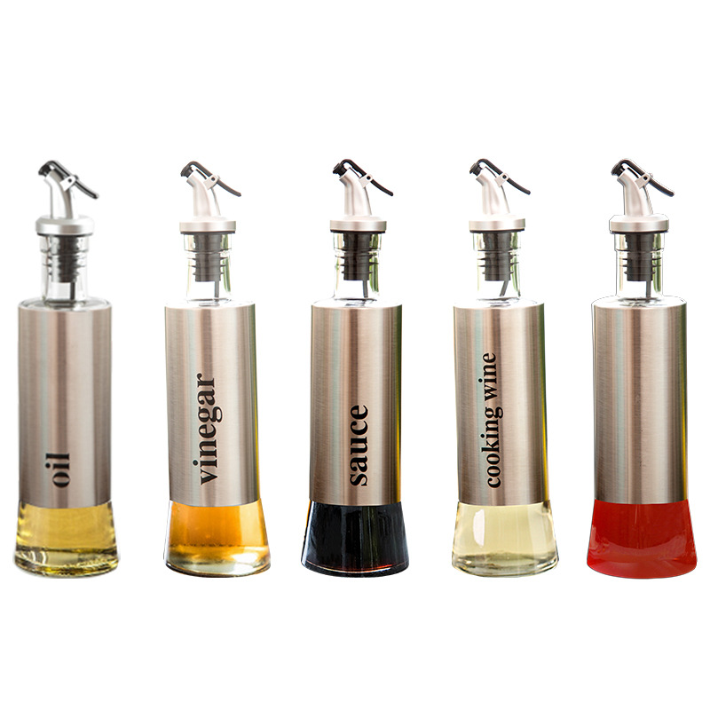 New product capacity kitchen cooking oil bottle vinegar glass bottle stainless steel olive oil bottle