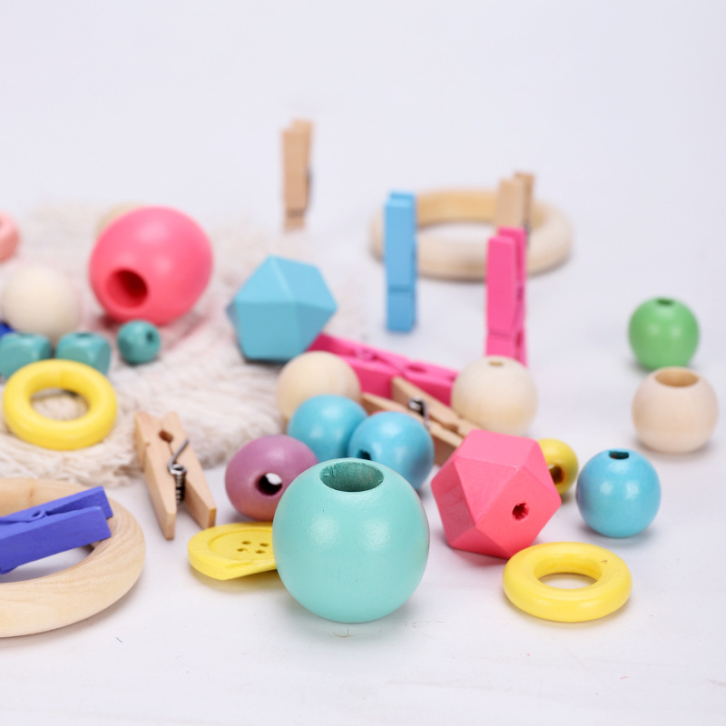 DIY Colorful Wood Beads Large Hole Round Loose Spacer Beads Vintage Style Wooden Macrame Beads for Jewelry Making Garland