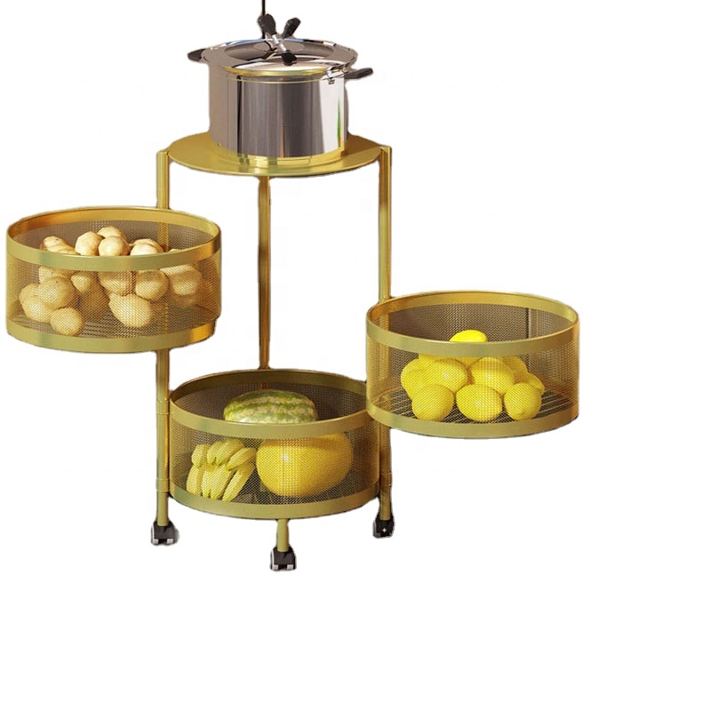 Cart Kitchen Utility Four-wheel Rolling Cart Storage Organizer Metal Steel 3 tiers Multifunction Rotating Kitchen Trolley Cart