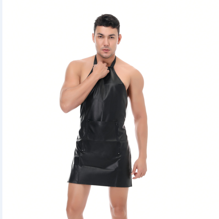 Sexy Men's Lingerie Open Pocket Front of the Apron PVC Leather Underwear for Men Sexy Gay