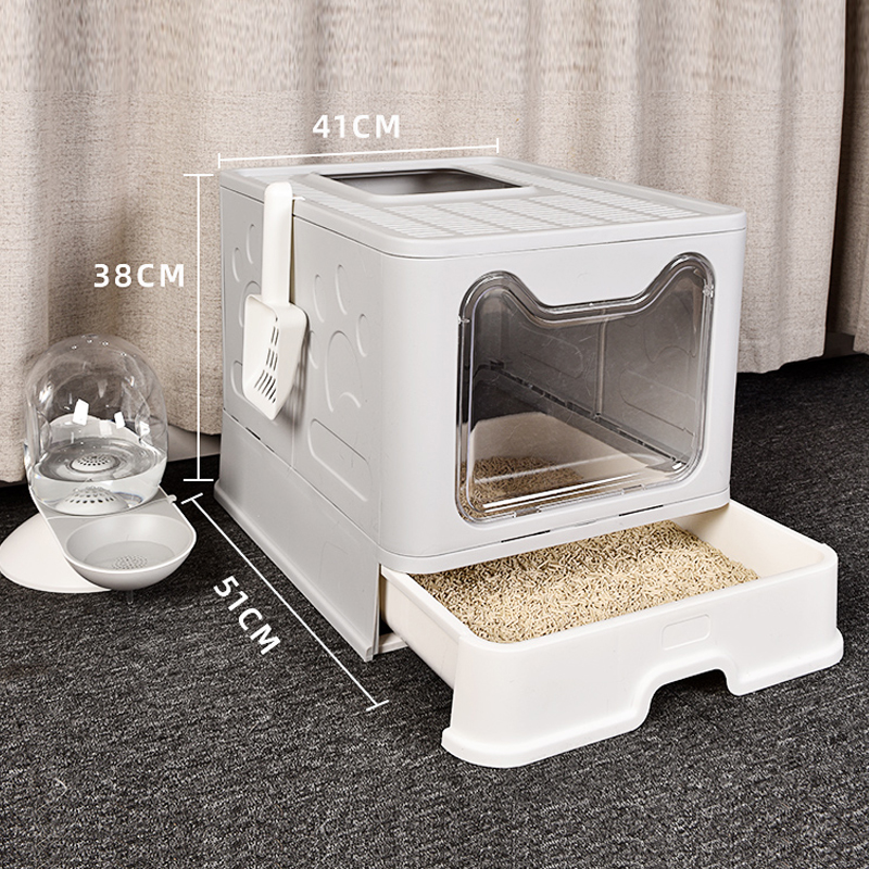 PetnessGo PP Plastic Modern Style Pink Green Grey Folding Enclosed Cat Litter Box Toilet Cat Litter Box