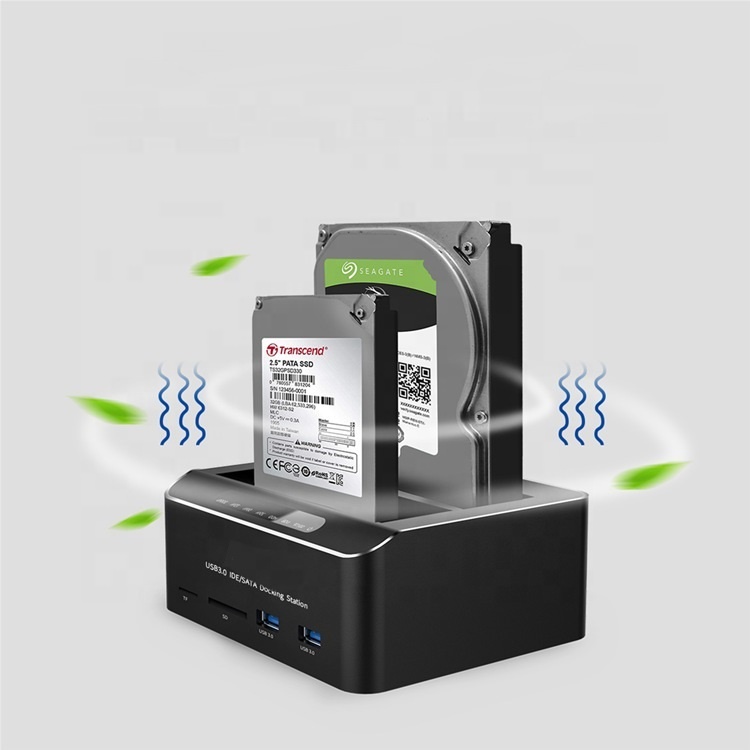 Черный корпус для жесткого диска с двумя отсеками, 3,5 дюйма, usb 3,0, интерфейс SATA/IDE, кардридер SD, TF, для жесткого диска 2,5 и 3,5 дюйма, SSD