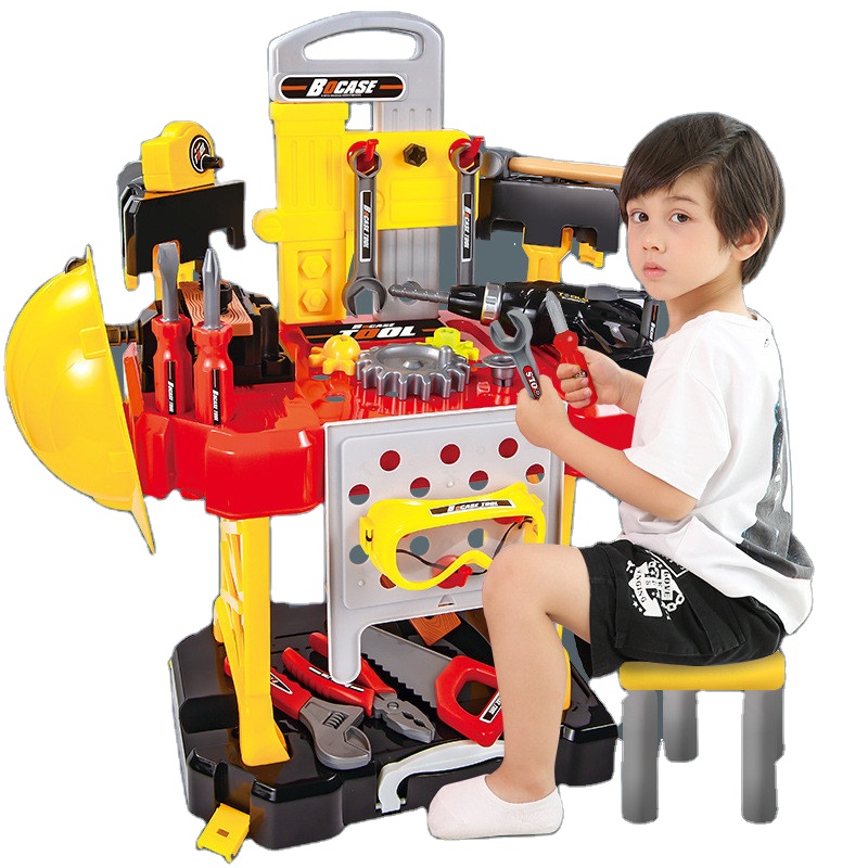 Plastic pretend play house boy game electric drill screwdriver repair tool box kit tool set toy for kid