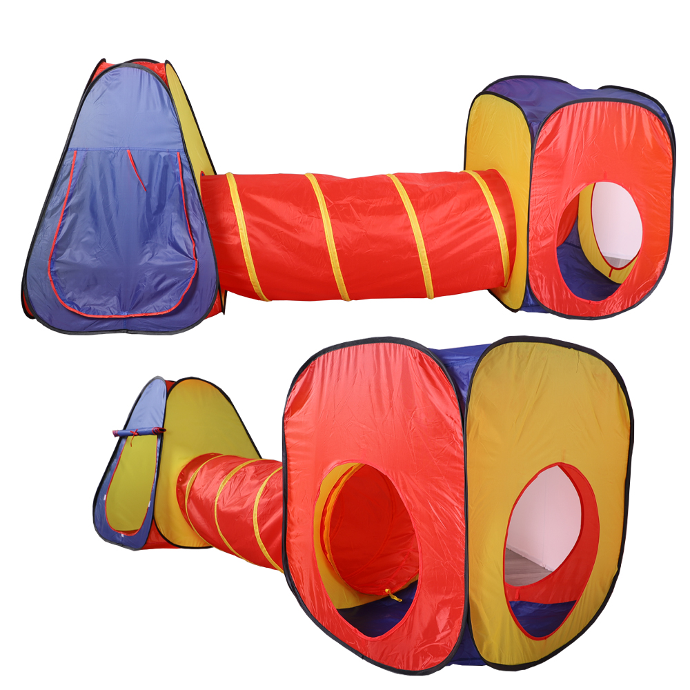 Pop Up polyester tricolor folding tunnel tent play kids children house toy tents