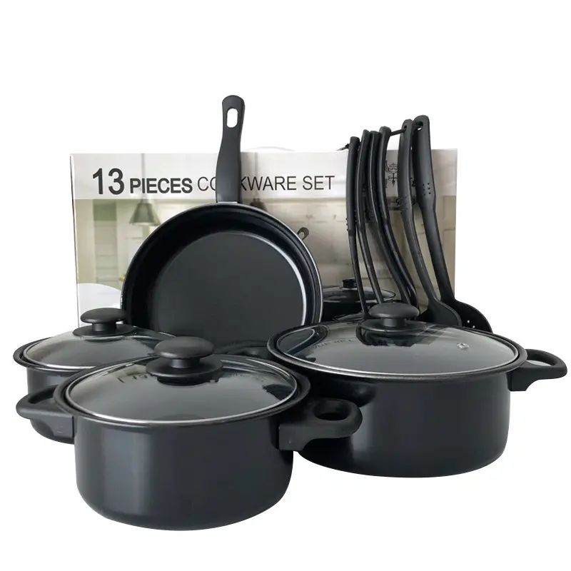 LK318 Hot selling 13pcs cheap kitchen housewares iron non stick kitchen pots cookware sets pots and pans sets