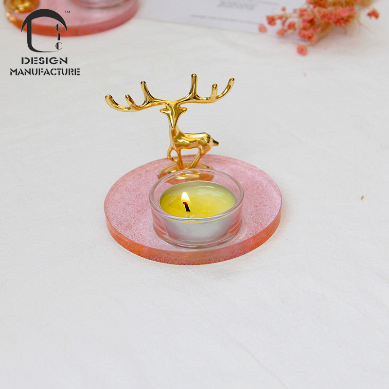 manufacture new promotion gift hand crafted pink reindeer design resign tea light candle Holder for home decoration