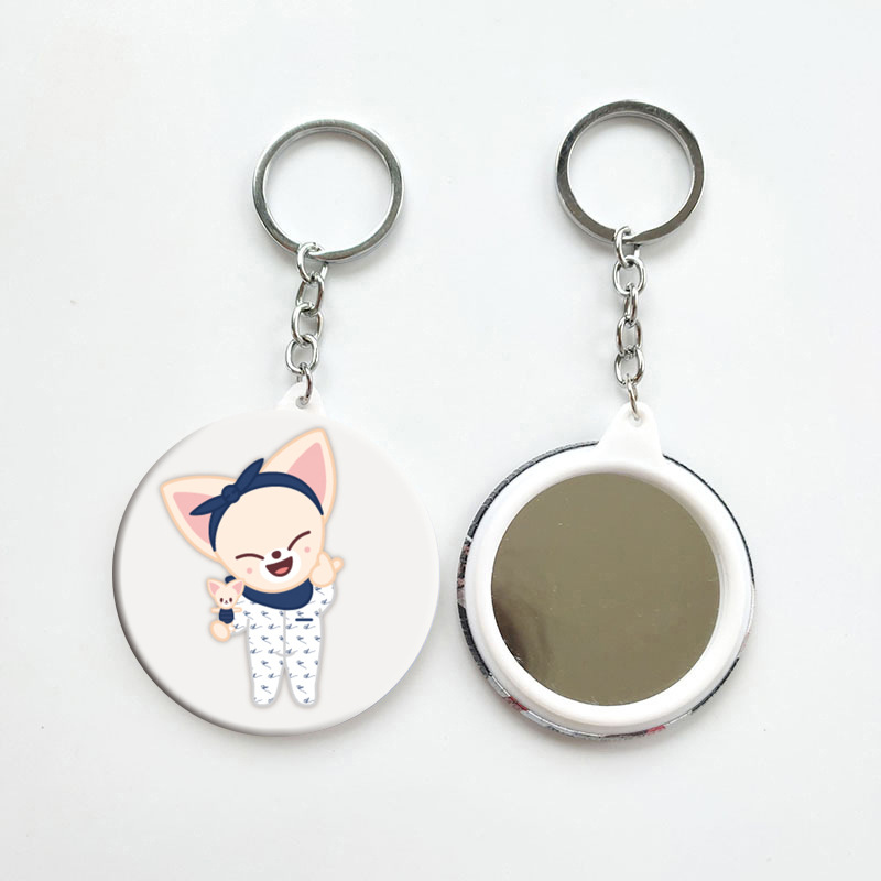 Stray Kids Kpop Cartoon Brooch with Mirror keychain Round tin pin