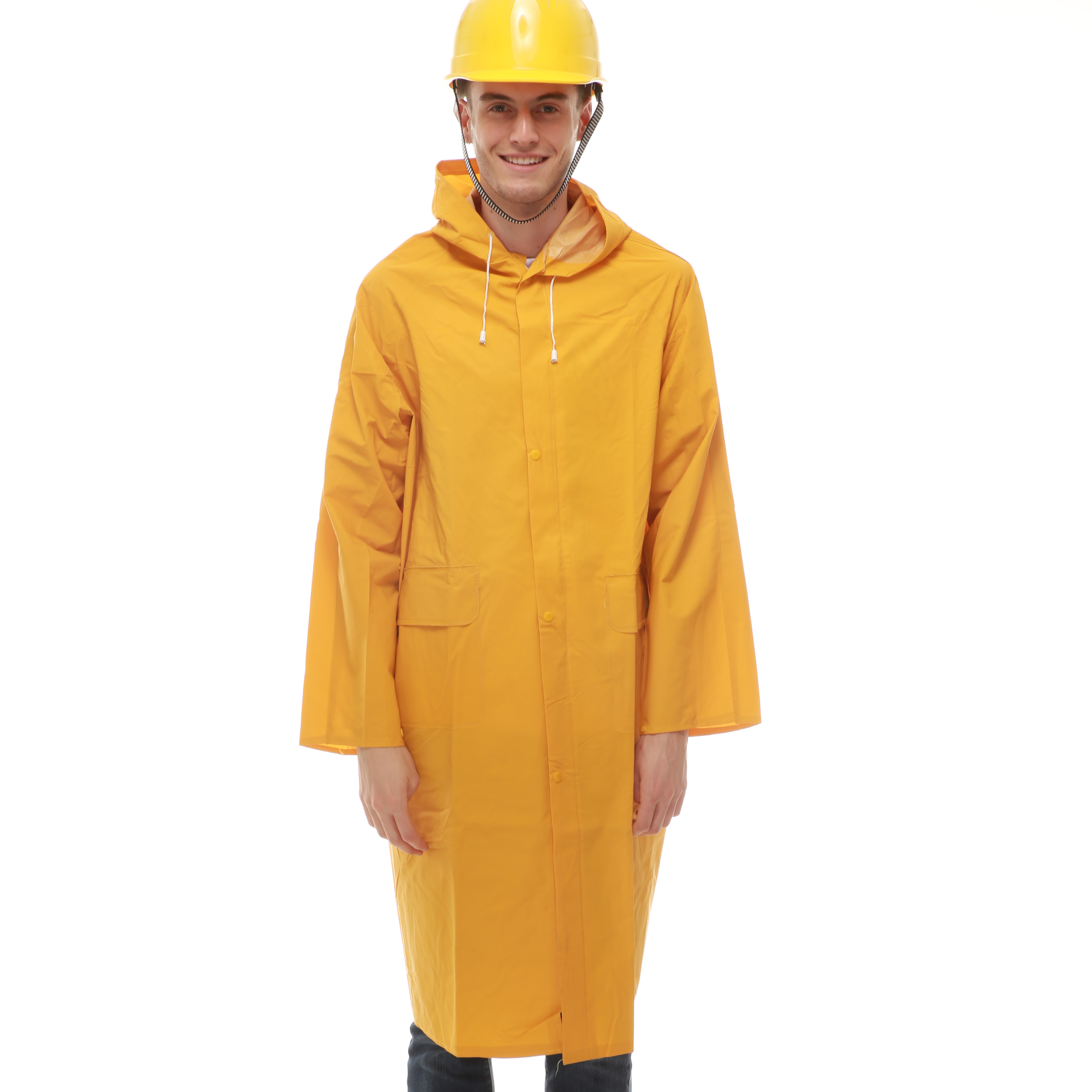 pvc polyester yellow rain coat long raincoat rain gear waterproof yellow raincoat long jacket for work
