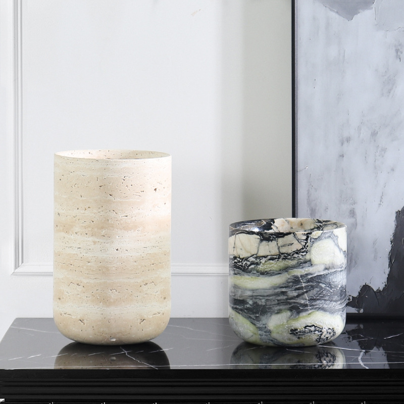 HZX Customized Natural Marble Vase Novelty & Creative Home Decoration Stone Flower Pot with Plant Pattern for Flowers Spring Use