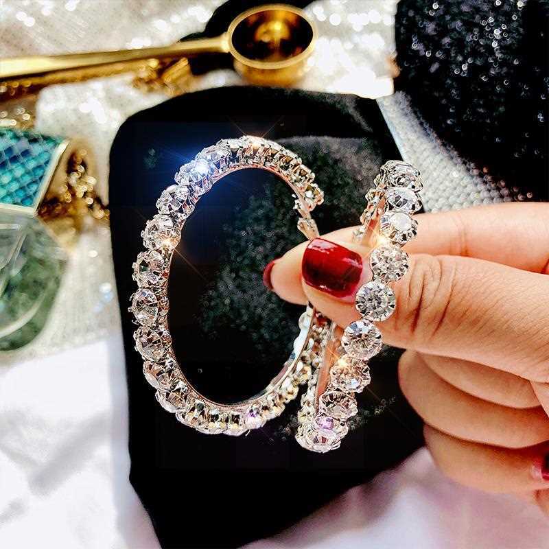 Большие круглые серьги-кольца из серебра 5,5 пробы с блестящим кубическим цирконием