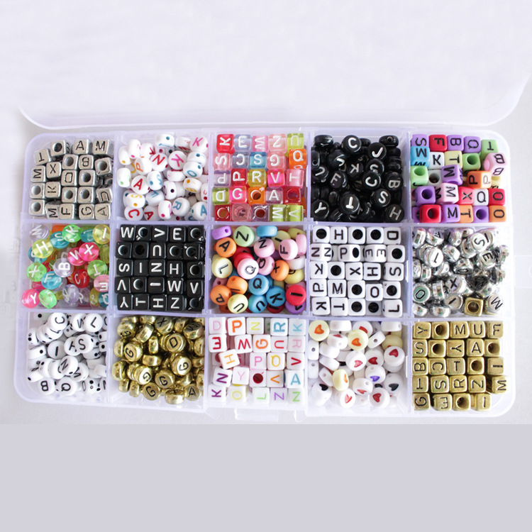 Коробка 1100 смешанный Алфавит Письмо бусины кубик Круглый DIY для Loom Bands объемный браслеты Алфавит шарик пластик круглый квадрат