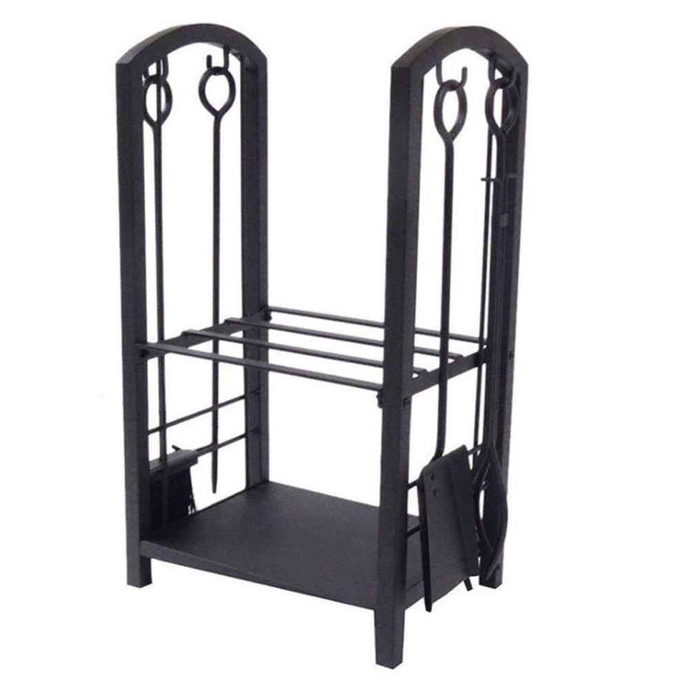 Indoor Fireplace Log Rack with 4 Tools Logs Bin Holder for Fireplace Tool