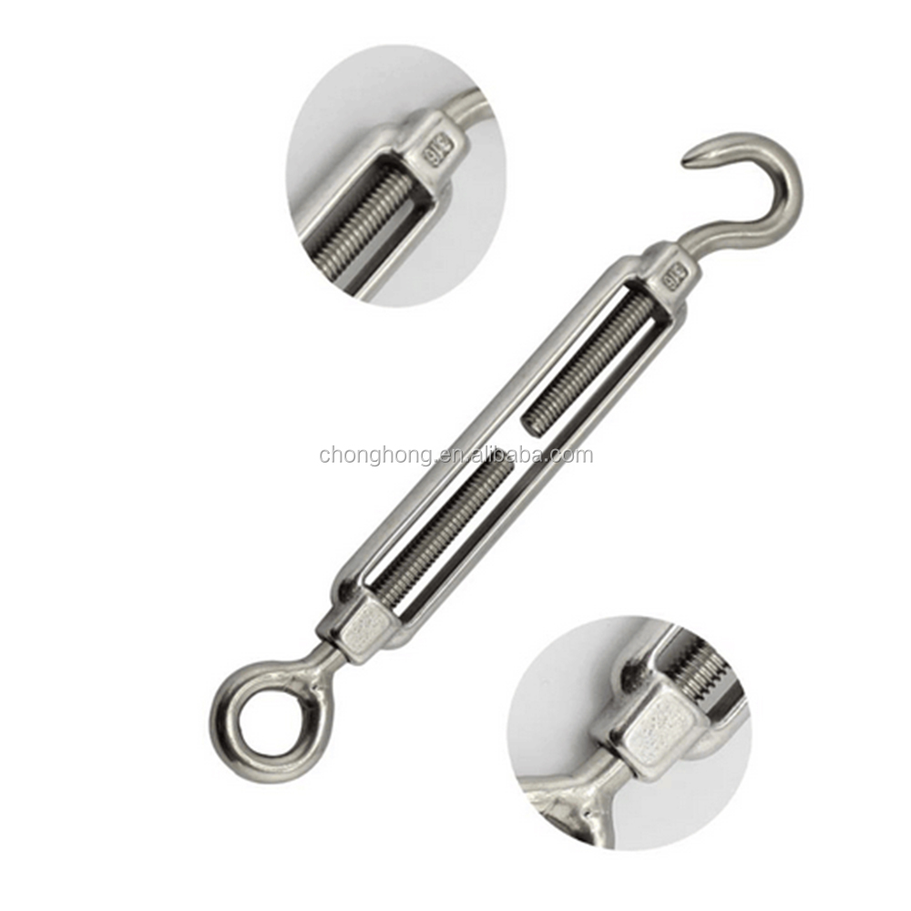 European Type Turnbuckle Hook&Eye High Polished Stainless Steel AISI316/304 Wire Rope Turnbuckle ,For Assemble with Wire Rope