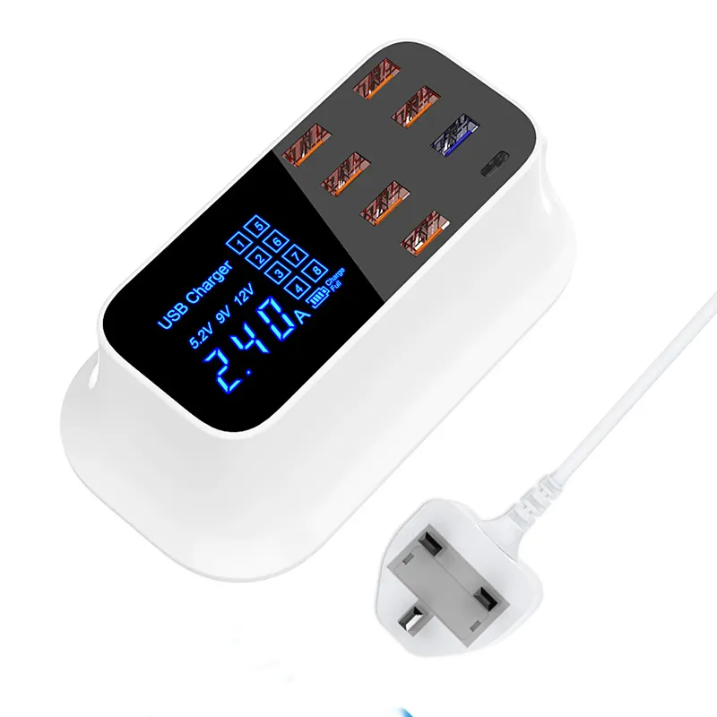 Laimoda, США, Великобритании и Европы QC3.0 быстрой зарядки 8USB зарядное устройство, многофункциональные со светодиодным дисплеем, 5V8A телефона Зарядка USB c PD зарядное устройство