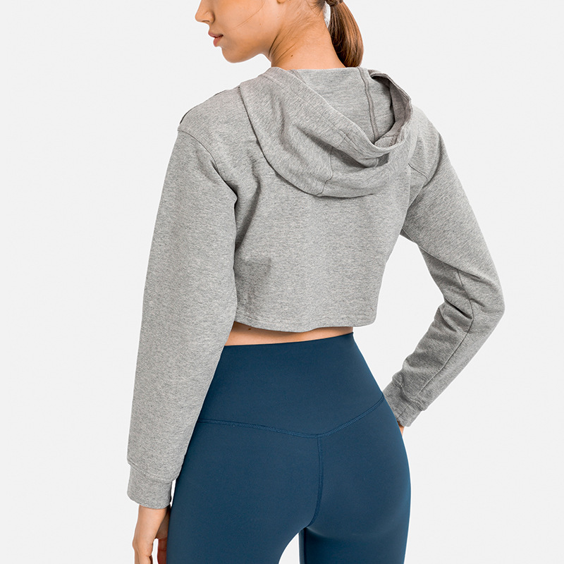DH016 Cotton Spandex Long Sleeve Workout Crop Top Sweatshirt Hoodies athletic wear pullover