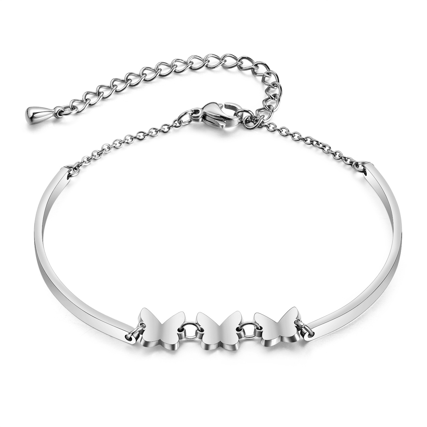Small Beautiful Women Jewelry Single Chain Silver Plated Rose Gold Three Butterfly Stainless Steel Bracelet