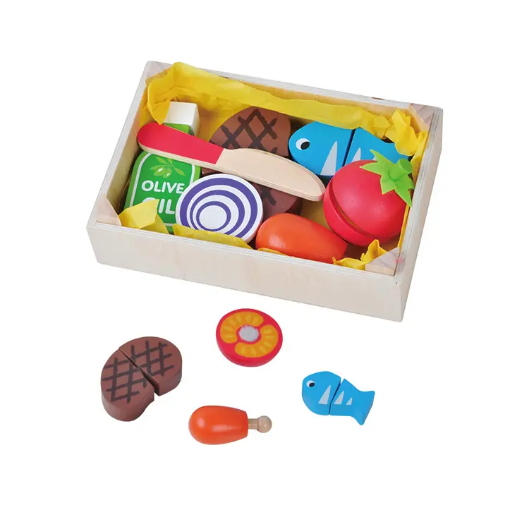 Pretend play food set kids wooden cutting vegetable toy for children