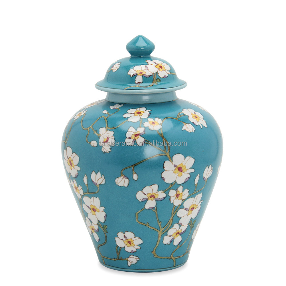 J182 Elegant ceramic blue flower jar retro decoration home furnishing custom porcelain ginger vase